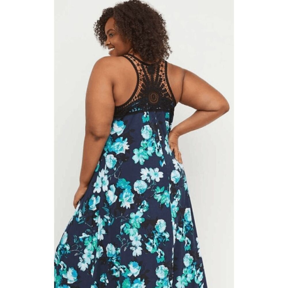 Lane Bryant Women floral lace back maxi dress size 14/16